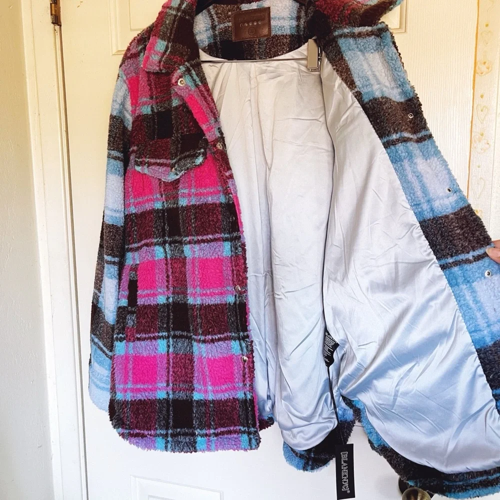 Blank NYC Multicolor Plaid Faux Sherpa Jacket - Picture 3 of 5